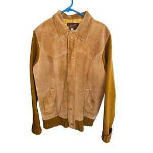 Vintage Altman Of Dallas Suede Knit Jacket 46 (XL) Beige Wool Blend Chore Coat